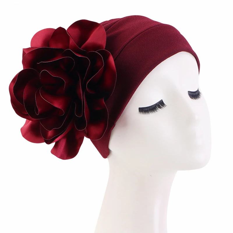 Women New Style Beautiful Flower Turban Elastic Cloth Head Cap Hat Muslim Head Wrap Scarf Cap Ladies Bandanas Hair Accessories