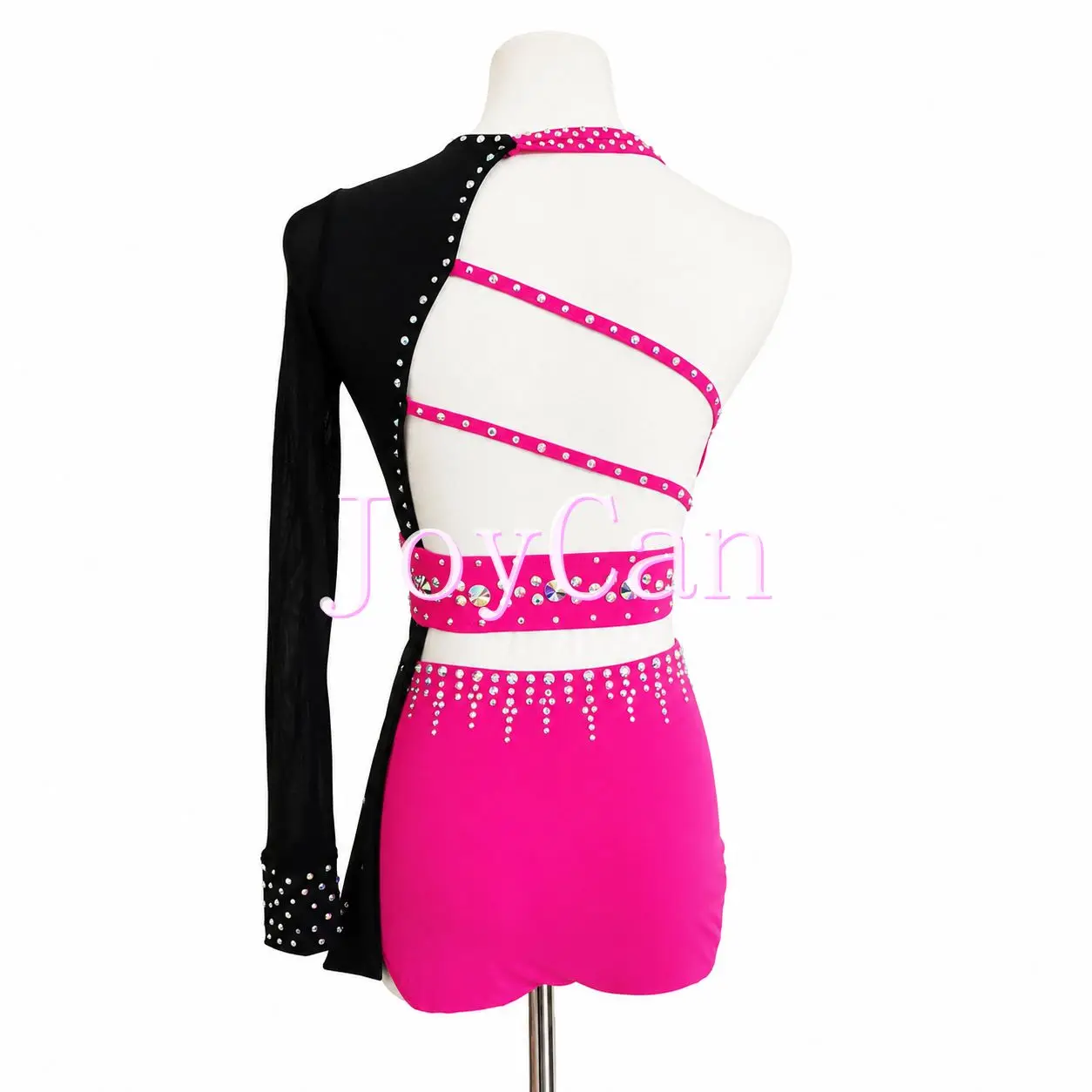 JoyCan Lyrical Dance Dress Diamonds Pink and black Jazz Dance Costume Sleeveless Clothes Girl Performance Training BD1798