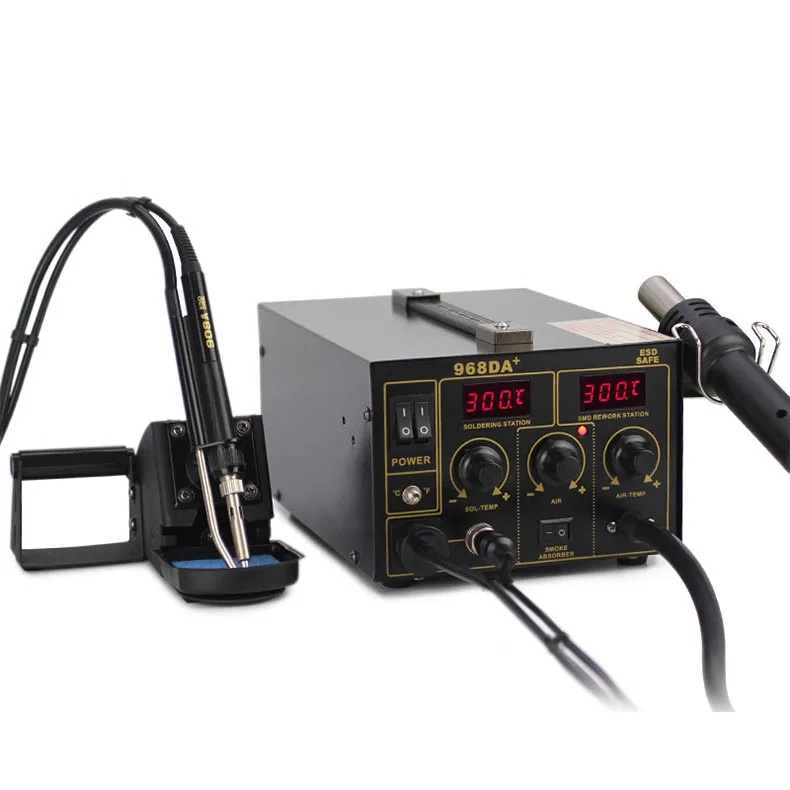 

968DA+ Temperature Control Hot air Gun with Soldering Iron and Base Welding Station High Temperature Resistant Cleaning Sponge