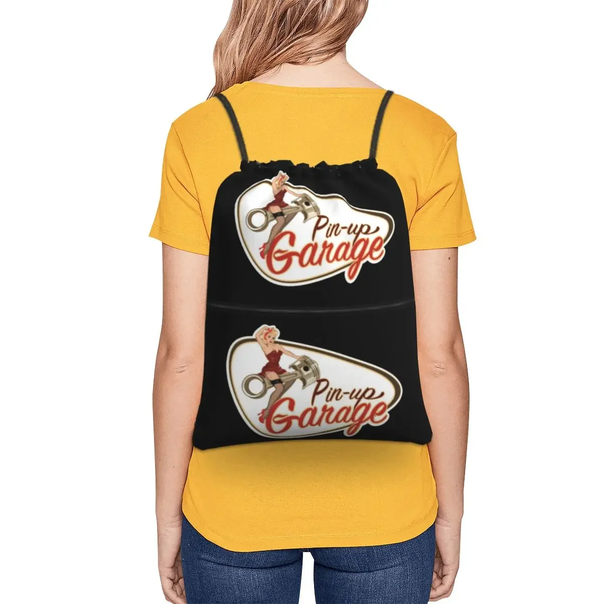 Pin Up Garage Retro Rockabilly Design Rugzakken Trekkoord Tas Met Trekkoord Bundel Zakboekentassen Voor Reissport Man Vrouw