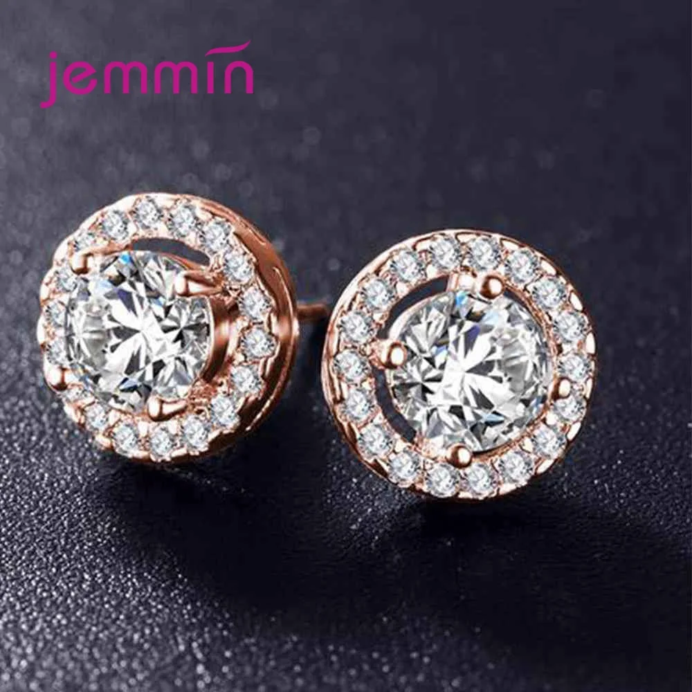 

925 Sterling Silver Stud Earring Exquisite Shiny 4 Claws Round Zircon Piercing Earring for Women Girl Party Fashion Jewelry Gift