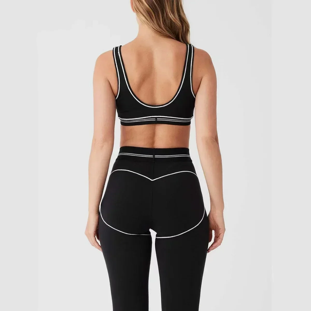 AI Jóga Nők Alkalmi sportok beállítása vel mellkasi Kárpitoz Edzés Alsónemű Árrugalmasság Magas derékon Egy darabban szőtt Fitnesz legging two-piece beállítása