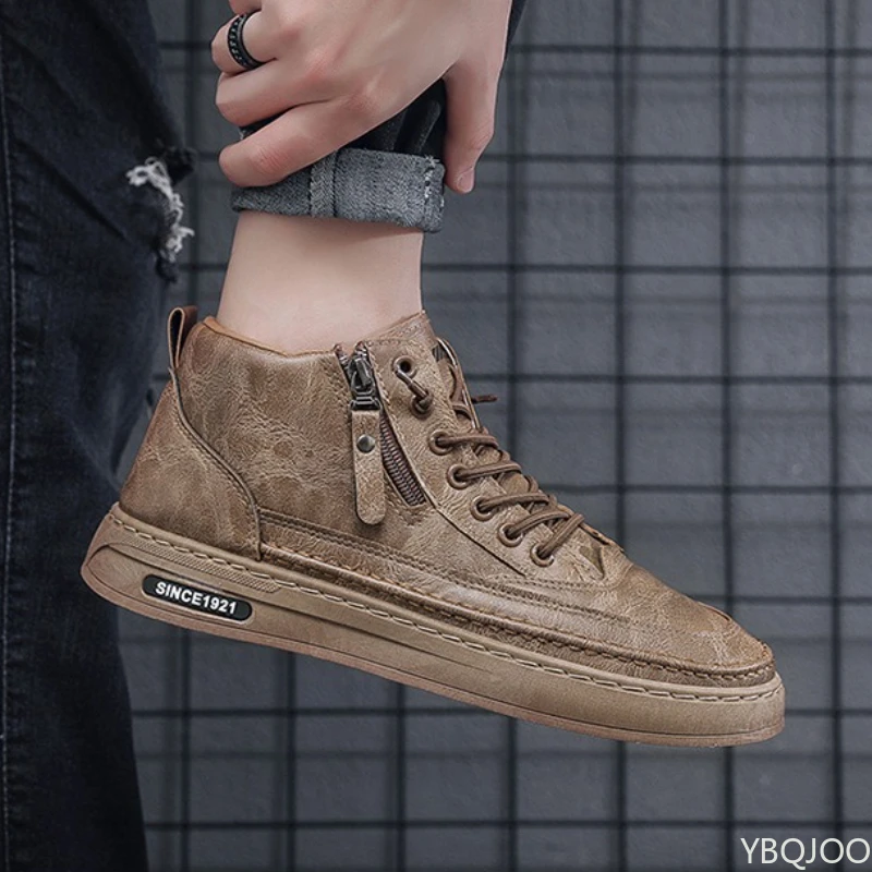 

Зимняя мода большого размера с толстым флисом и теплыми мужскими короткими ботинками, модные и повседневные мужские ботинки с высоким берцем и плоской подошвой.