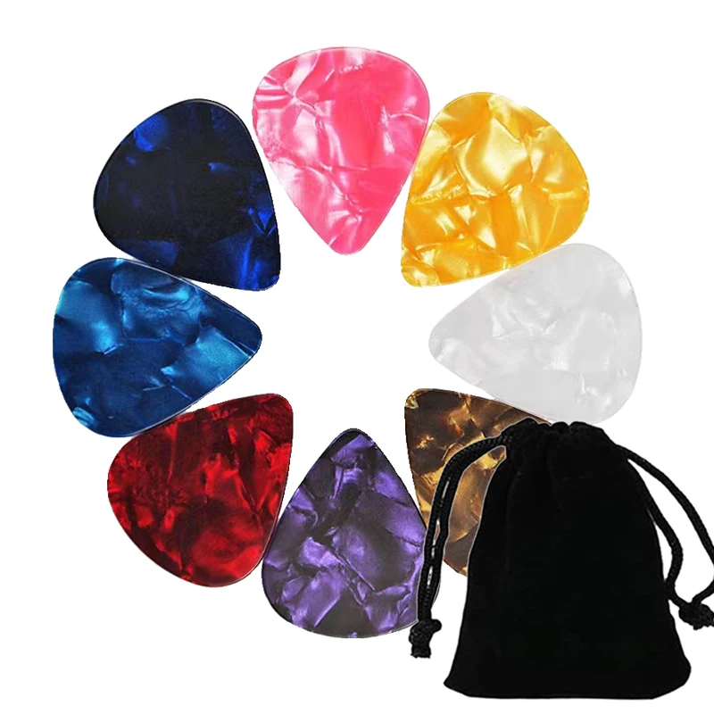 6/12/30/50 plectres de guitare avec sac, plectre en celluloïd pour guitare électrique lisse, accessoires pour guitare acoustique et électrique TMZ