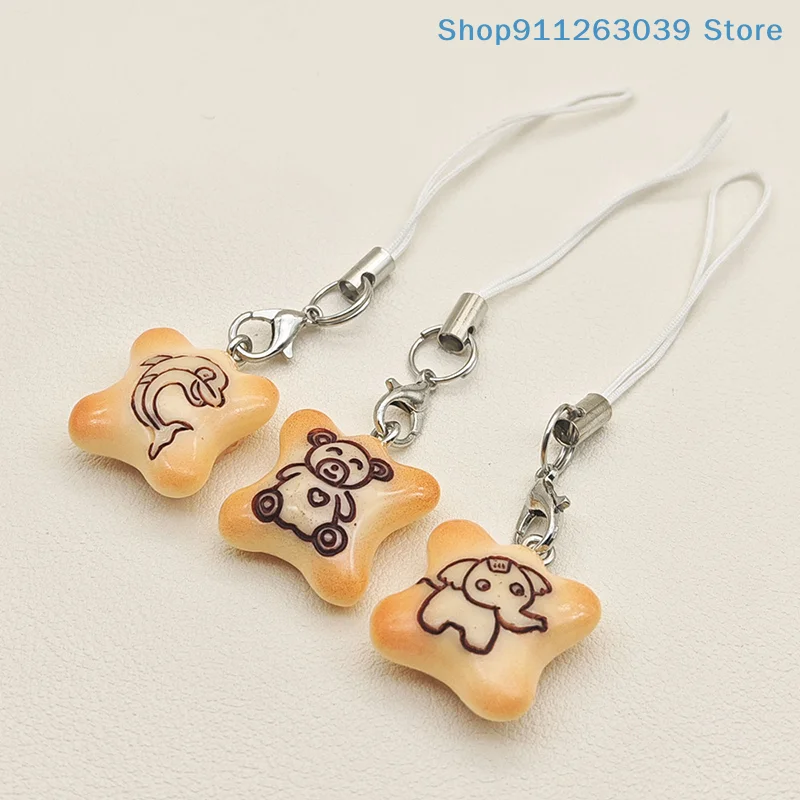 **Cute Animal Cookie Food Keychain Simulation Biscuit Keyring Phone Lanyard Cellphone Chain Lovely Bag Pendant For Couple Gifts