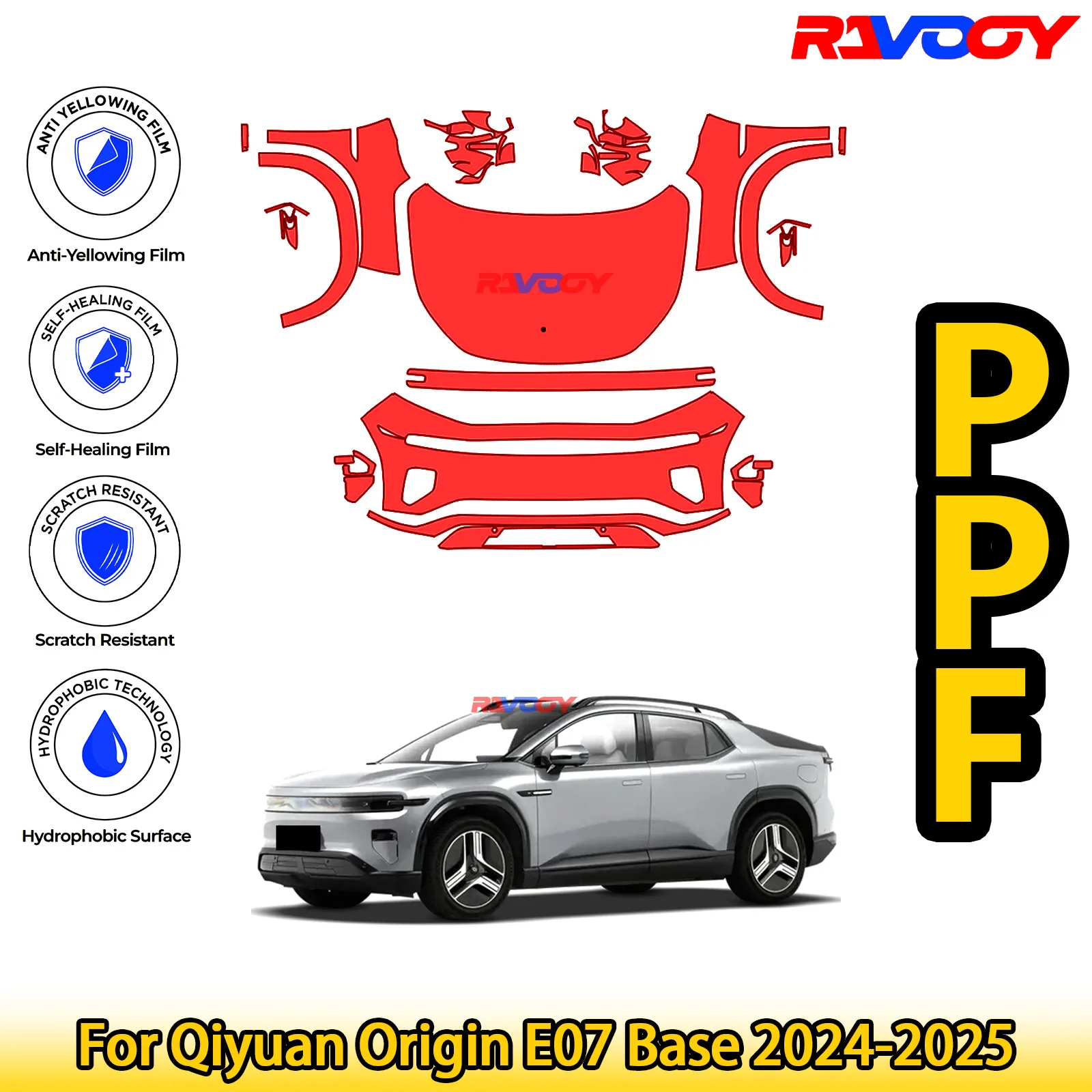 

For Qiyuan Origin E07 Base 2024-2025 Glossy Matte Black Precut front PPF Kit Paint Protection Film