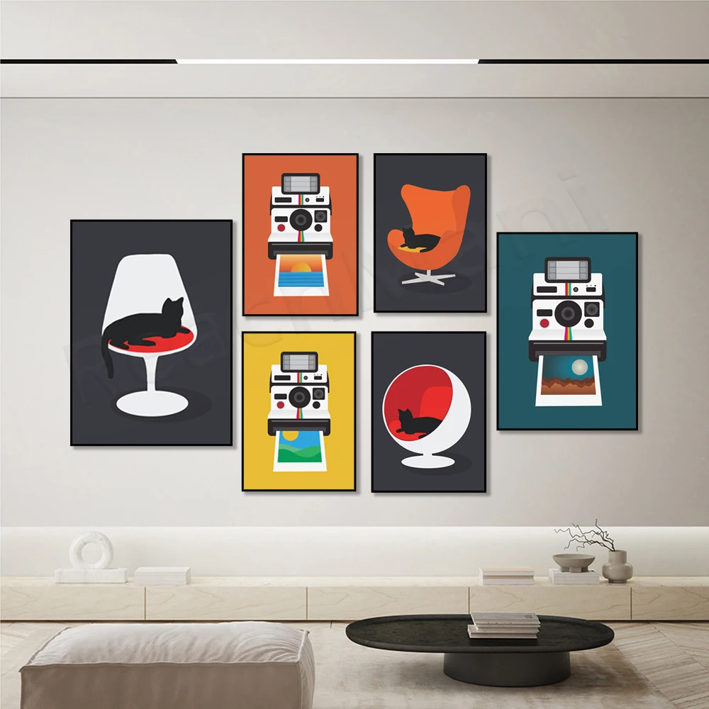 

Arne Jacobsen Egg Chair Cat, Eero Aarnio Ball Chair Cat, Eero Saarinen Tulip Chair Cat, Landscape Camera Poster, Photography