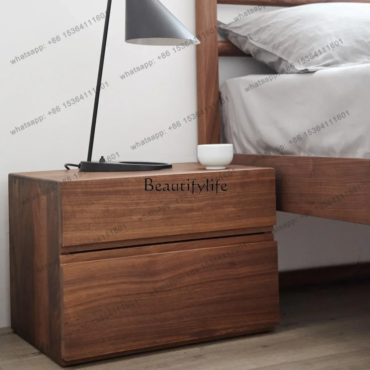 Factory Direct Nordic Log Modern Minimalist Cherry Black Walnut Solid Wood Bedside Cabinet