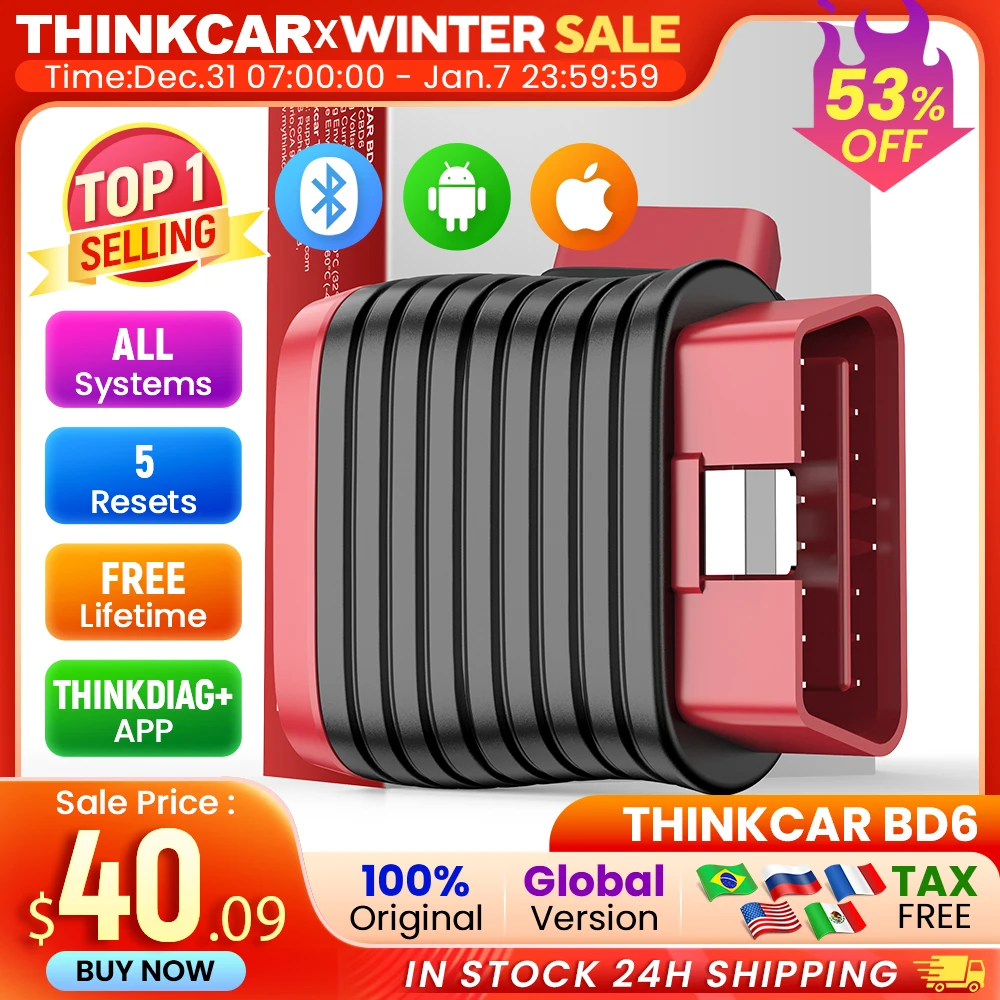 THINKCAR BD6 Bluetooth Scanner Car Diagnostic Tool OBD2 Scanner Full System Diagnose 5 Reset OIL IMMO Auto Diagnosis Code Reader