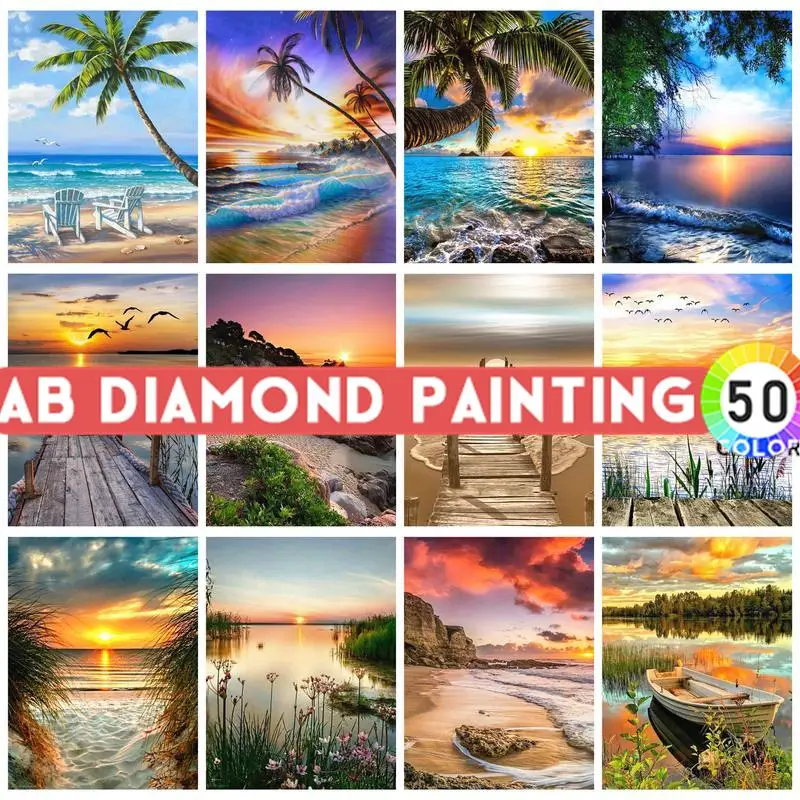 

Алмазная живопись AB Drill с кристаллами, полноразмерная мозаика с мотивом Морского Пейзажа, круглая Вышивка крестиком, украшения для стен, подарок