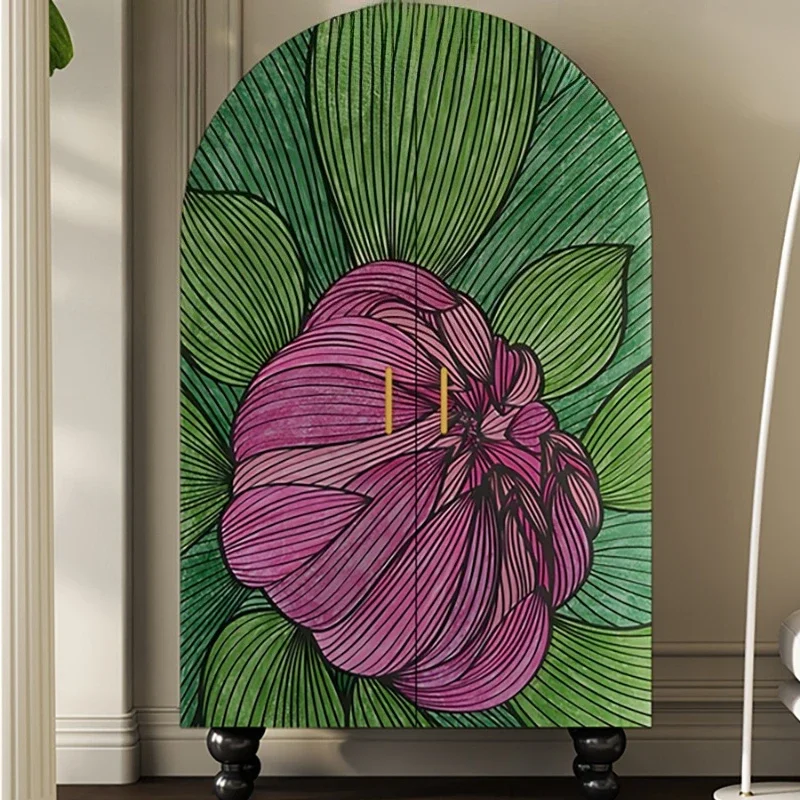 Watercolor flower wardrobe, solid wood entry porch storage cabinet, living room and bedroom integrated storage against the wall