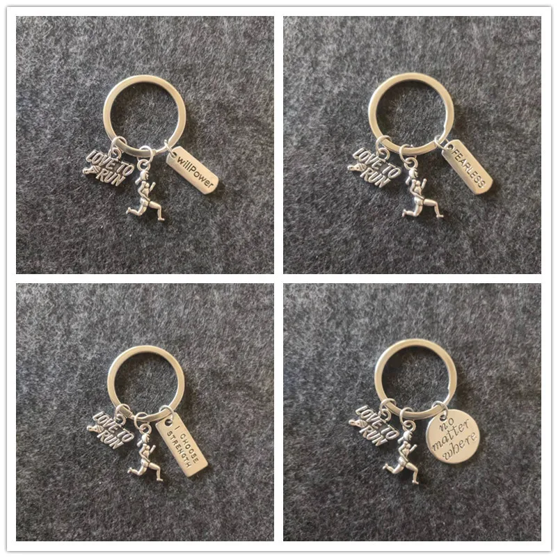 Love To Run fearless willpower Keychain Keyring silver color women man Jewelry Accessories Pendant Friend Family Gifts Fashion