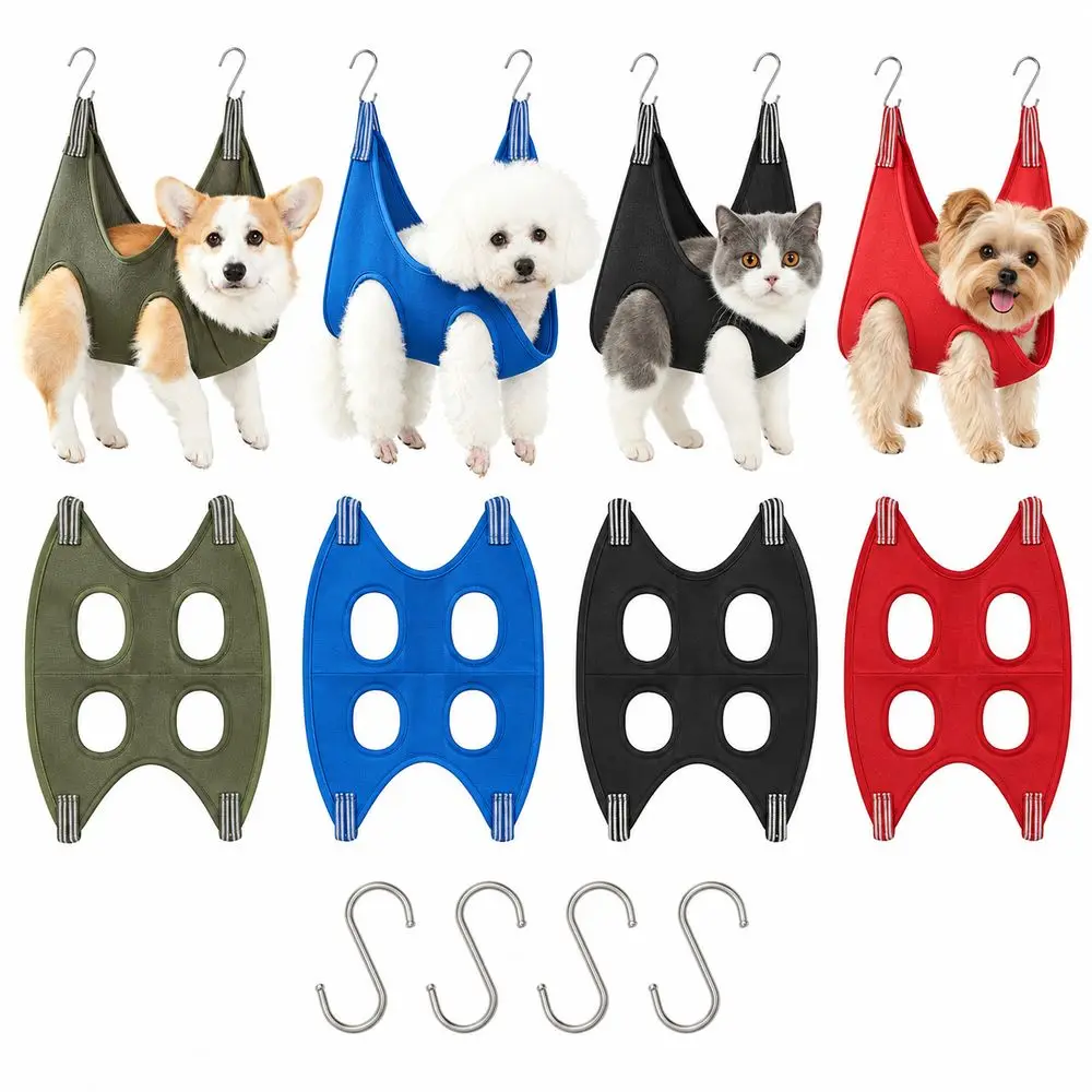 Durable Nylon Pet Grooming Hammock Breathable Mesh with Hanging Hooks Restraint Bag Cat Grooming Sling for Nail Trimming Bathing
