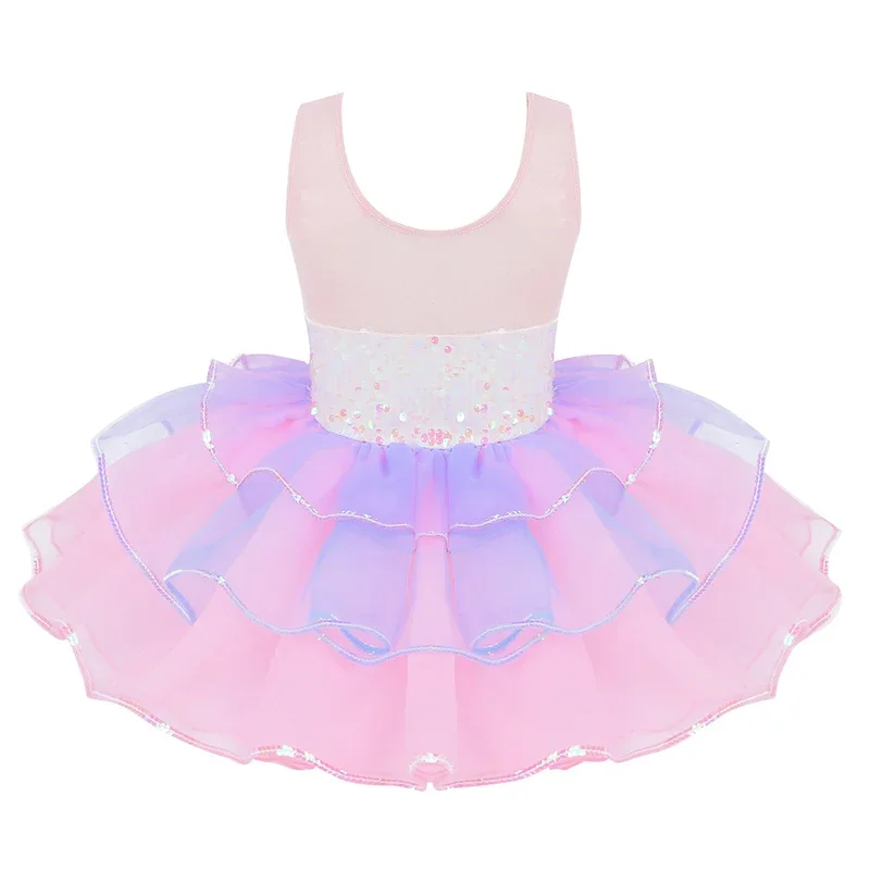 Ballerina Fairy Prom Party Costume Kids Sequins Mesh Splice Dress Girls Dance Wear Ballet Dance Gymnastics Leotard Tutu Dresses