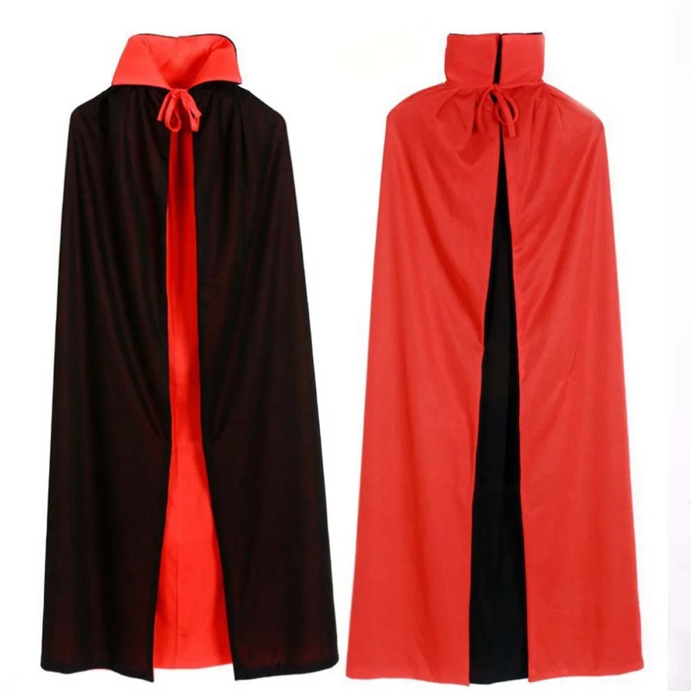 Death Reaper Magician Cloak Halloween Cloak with Hat Performance Costumes Black Red Wizard Robe Cosplay Double Layer