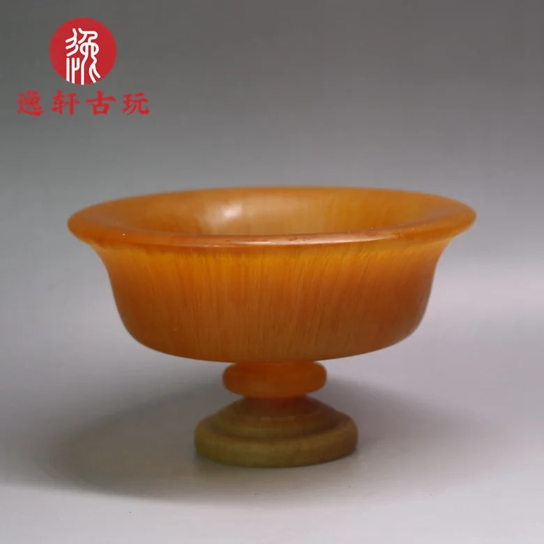 Miscellaneous Collection Natural Gold Silk Bull Horn Bowl Flipped Bowl Decoration Exquisite Sculpture Tea and Wine Horn Cup