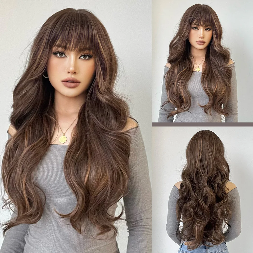 Allbell Magique Blaue Haarperücke mit Pony, lange gewellte synthetische Perücke, babyblaue lockige Perücke für Frauen, täglicher Partygebrauch, hitzebeständig – Detail 21