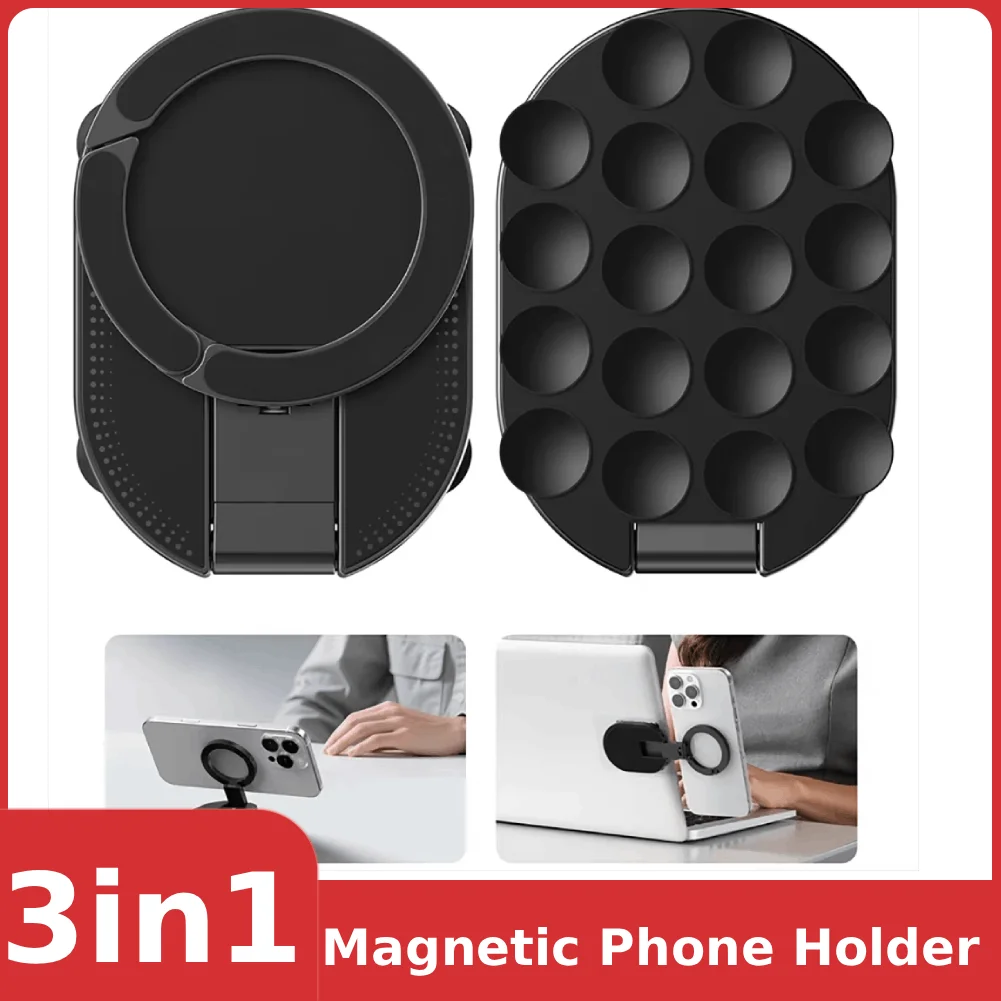 

Suction Cup Phone Mount Multi Functional Strong Magnetic Phone Holder Mount with Pull Ring Phone Grip for Multiple Scenarios