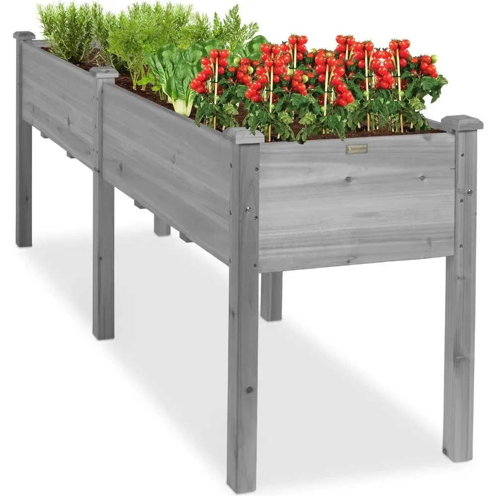 

72x23x30in Raised Garden Bed Elevated Wood Planter Box Stand for Backyard Patio Balcony W/Divider Panel 6 Legs 300lb Capacity