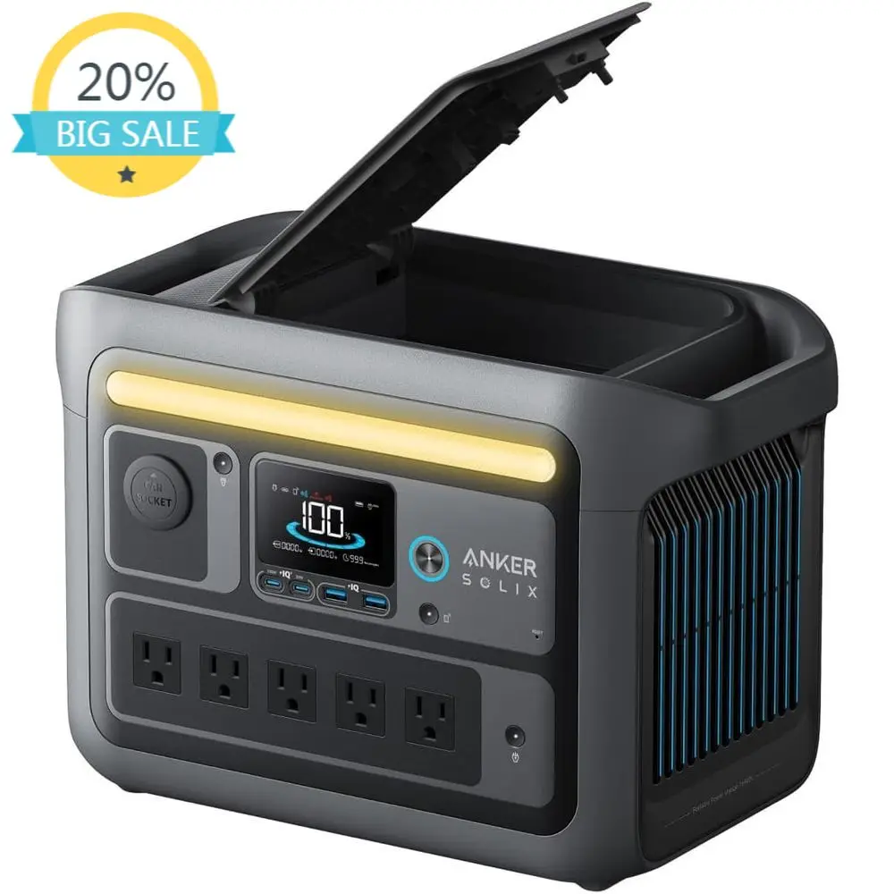 

Portable 1200W Power Station, Fast Charge 768Wh Battery, Ideal for Camping, RVs, and Emergency Power