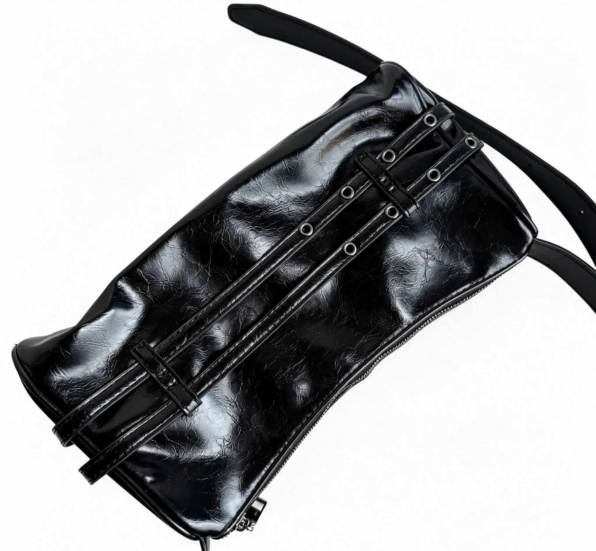 Original Punk Underarm Bag Subculture Y2k Hottie Bags Retro Locomotive Black Chain Shoulder Bag for Women's Messenger Bag