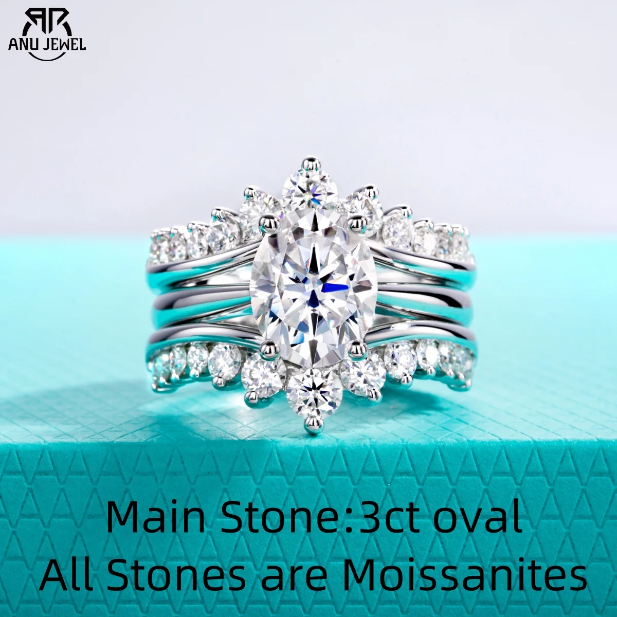 

AnuJewel 3ct Oval Moissanite Wedding Bands 18k Gold Plated 925 Sterling Silver Bridal Rings Set for Girls Jewelry Wholesale