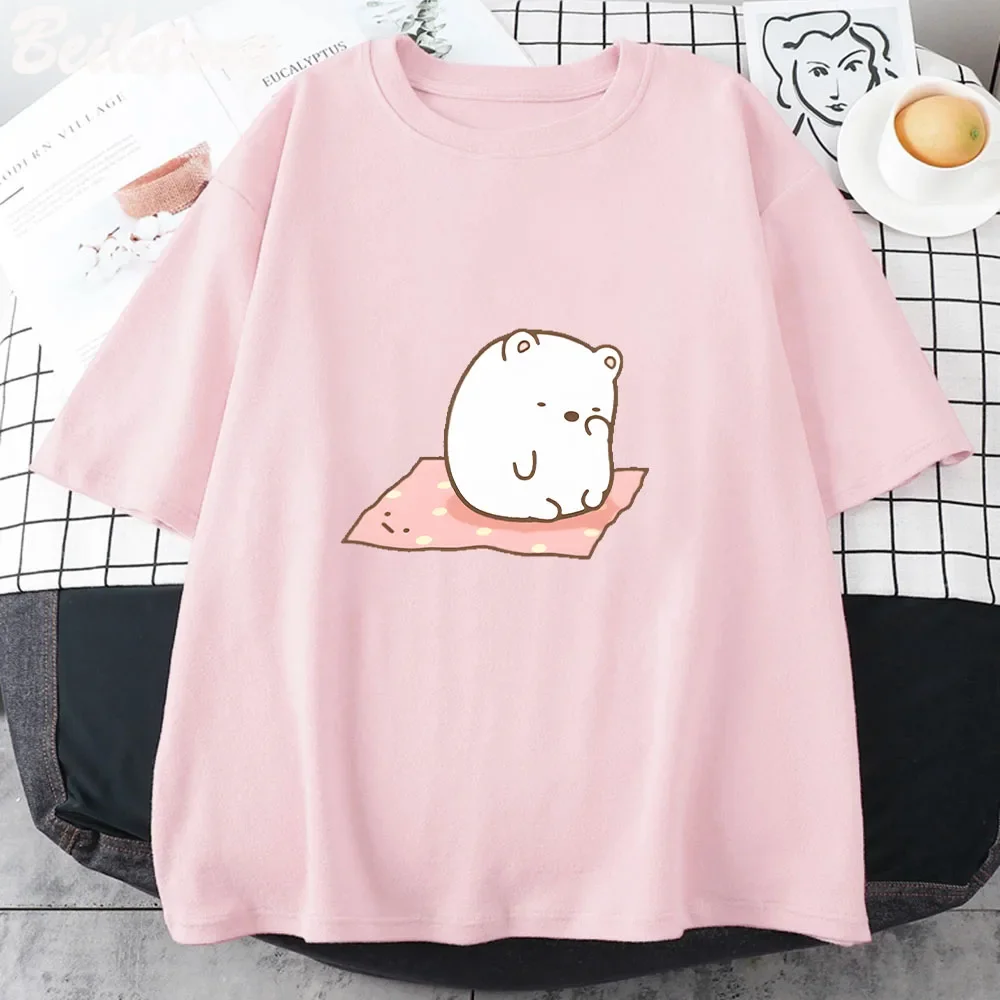 Sumikko Gurashi Men and Women Hip-hop Harajuku Oversized Short Sleeves Tee Shirt Pink 100% Cotton Kawaii Print Yk2 T Shirt Tops