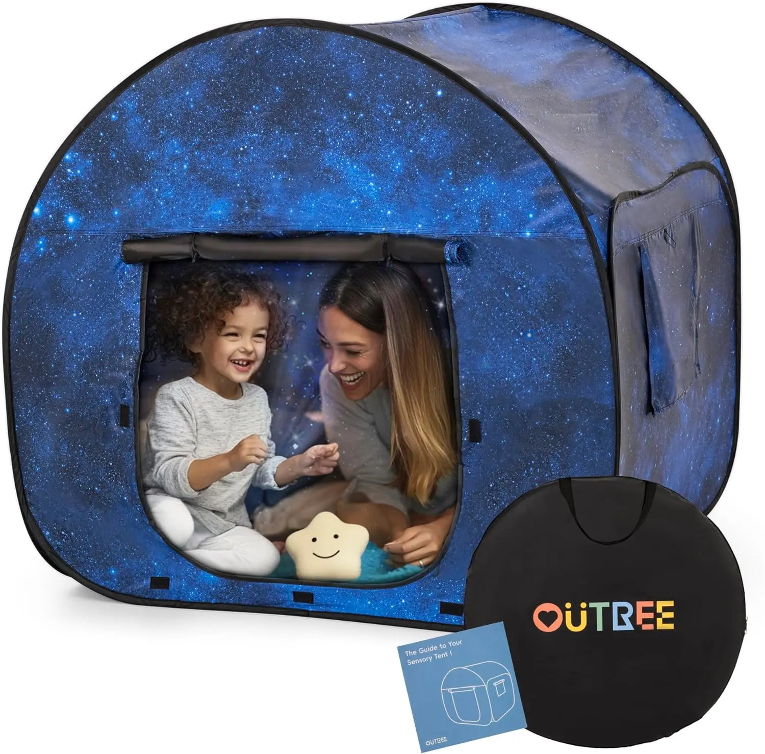 

Starry Night Sensory Tent for Kids, 47x47in Pop-Up Play Room, Autism-Friendly Dark Den with Windows