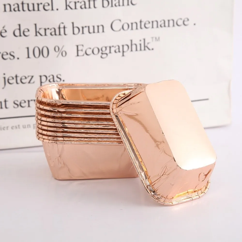 Paquete de 50 Uds. De vaso de papel cuadrado para magdalenas, revestimiento dorado a prueba de aceite, revestimiento para magdalenas, resistente al calor, borde rizado, herramientas para hornear