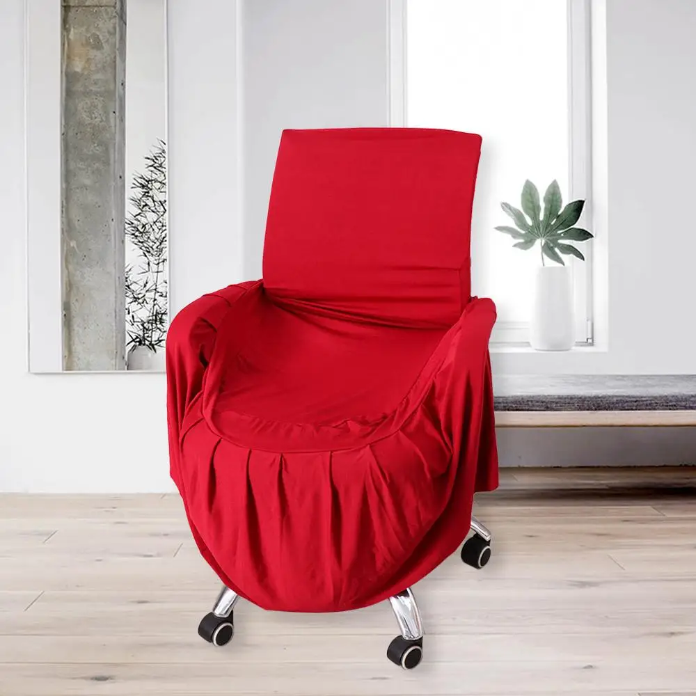 

Multiple Colors Solid Color Pleated Skirt Chair Covers Soft Thicker Seat Cover Stretchy Chair Protective Case Long Back Chair