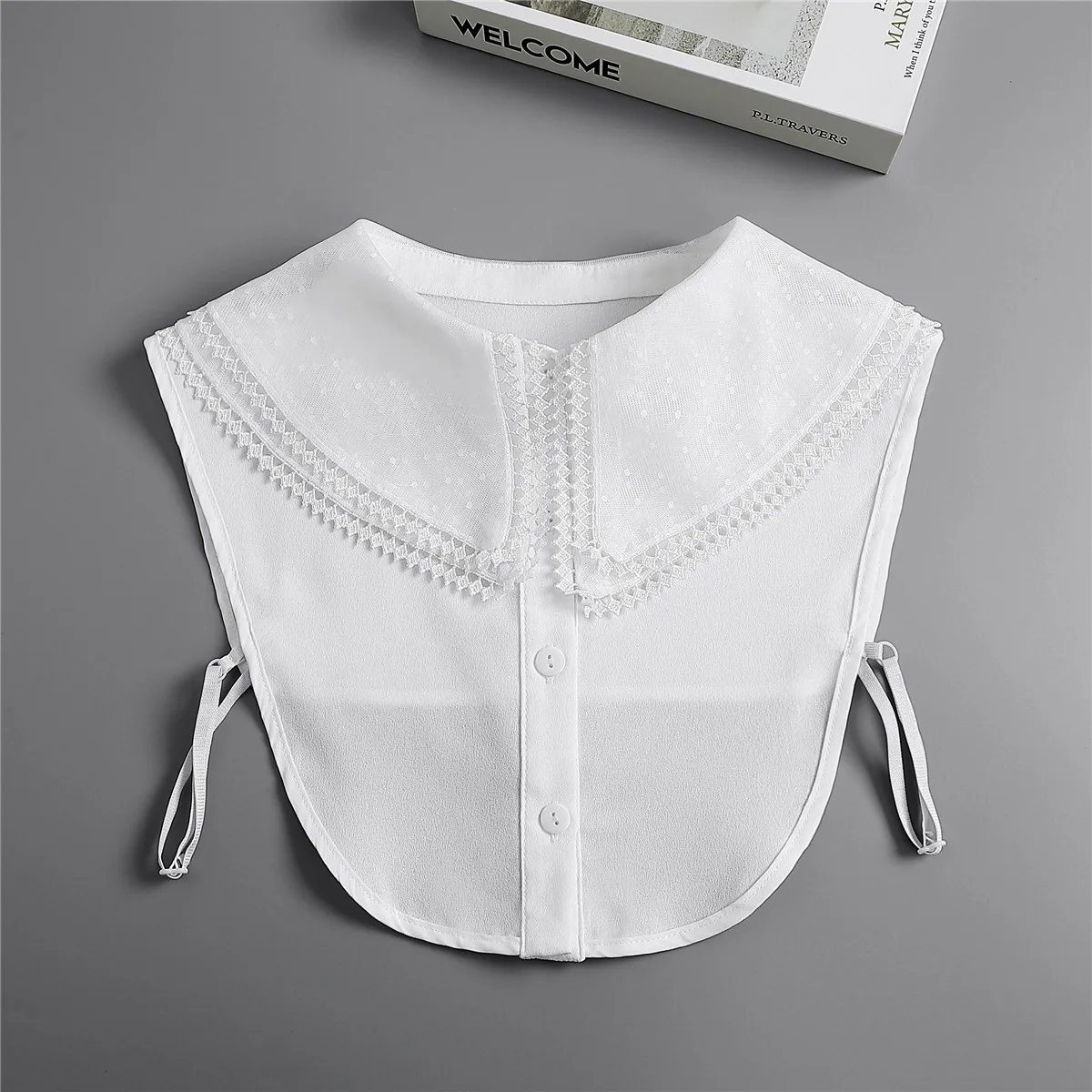 Linbaiway Women Solid Detachable Lapel Choker Necklace Double Layer Shirt False Collar Female Detachable Shirt Fake Collar Decor