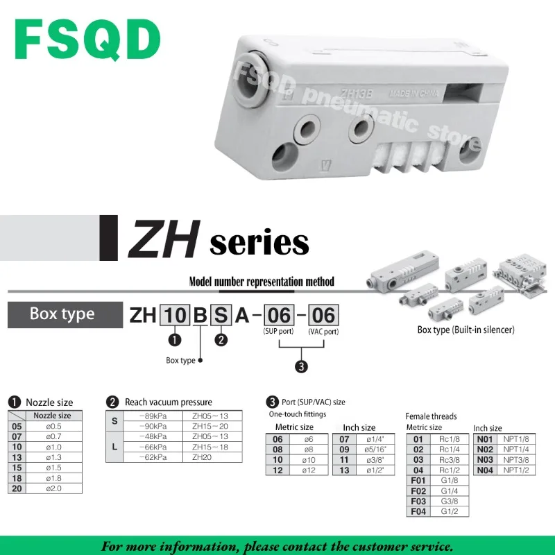 1PC Box Type (Built-in muffler)  Vacuum Generator ZH05BLA-06-06 ZH07BLA-01-01 ZH10BLA-06-01 ZH13BLA-08-10   ZH Series FSQD