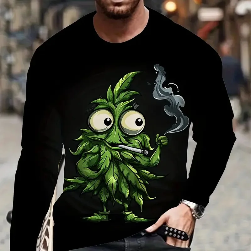 

2025 autumn men's printed long sleeve T-shirt, a regular fit shirt suitable for concerts and everyday wear.