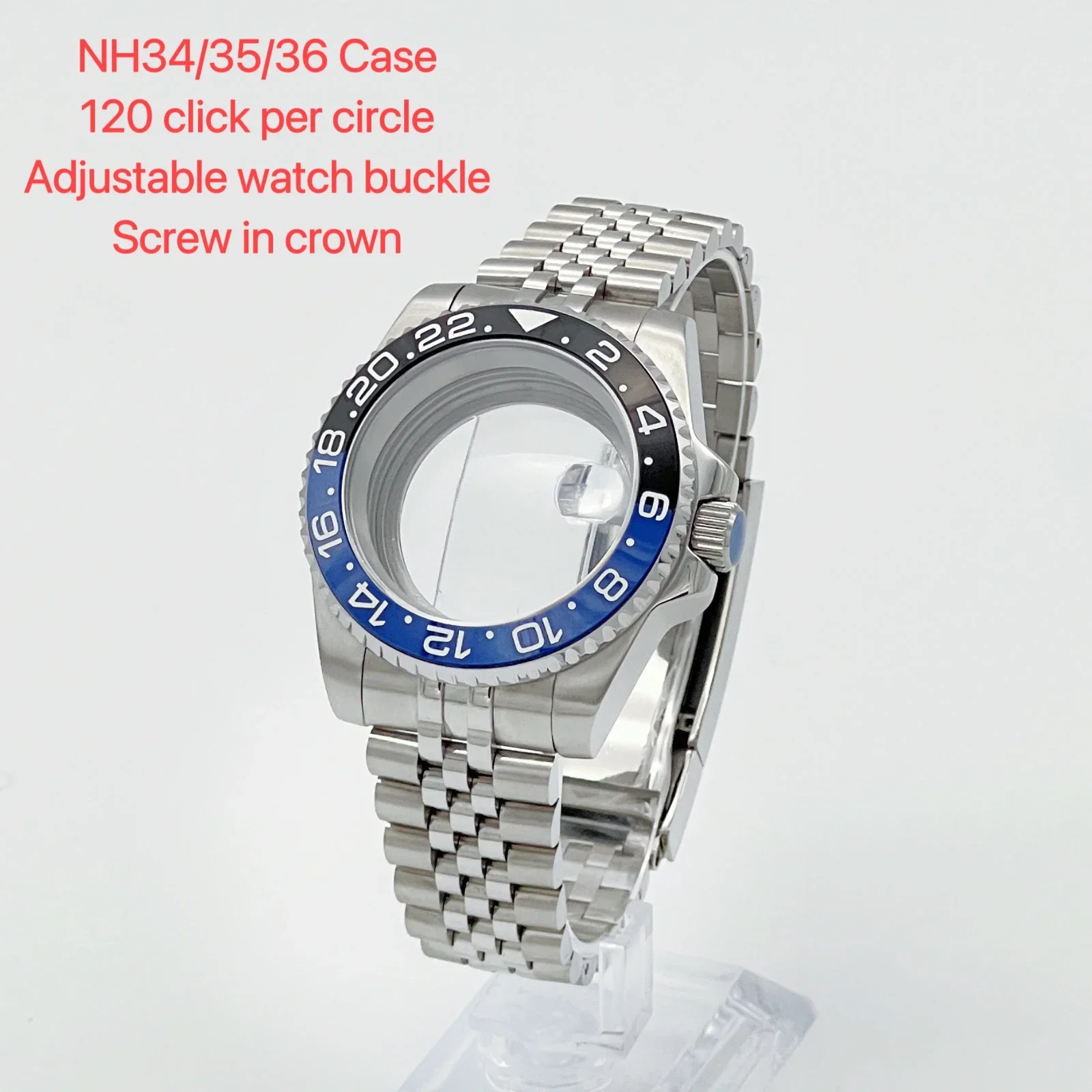 

NH35 case 40mm stainless steel Jubilee bracelet strap 100m water resistant sapphire glass for GMT NH34 NH36 movement watch parts