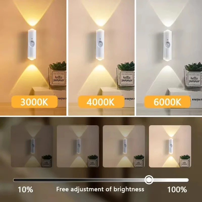 أضواء ليلية LED مزدوجة الرأس غروب الشمس الجدار مصباح محس حركة RGB الضوء المحيط المغناطيسي USB قابلة للشحن خزائن ممر الحفلات #3