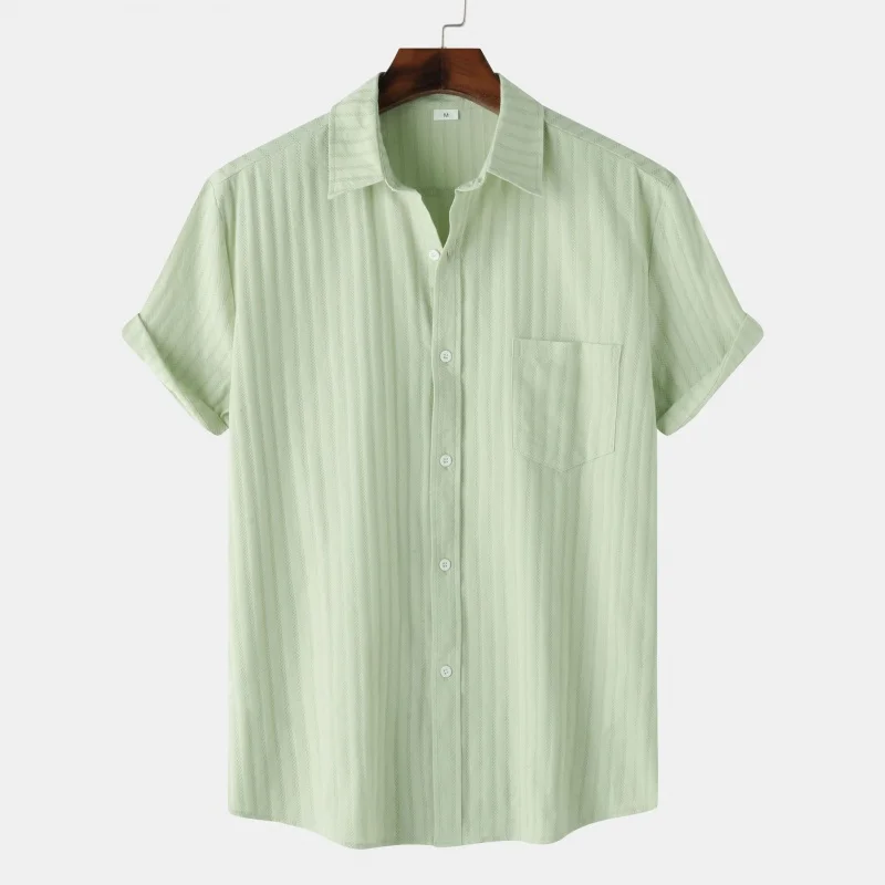 SZYL-Men's Solid Color Short Sleeve Shirt, Summer Clothes, New