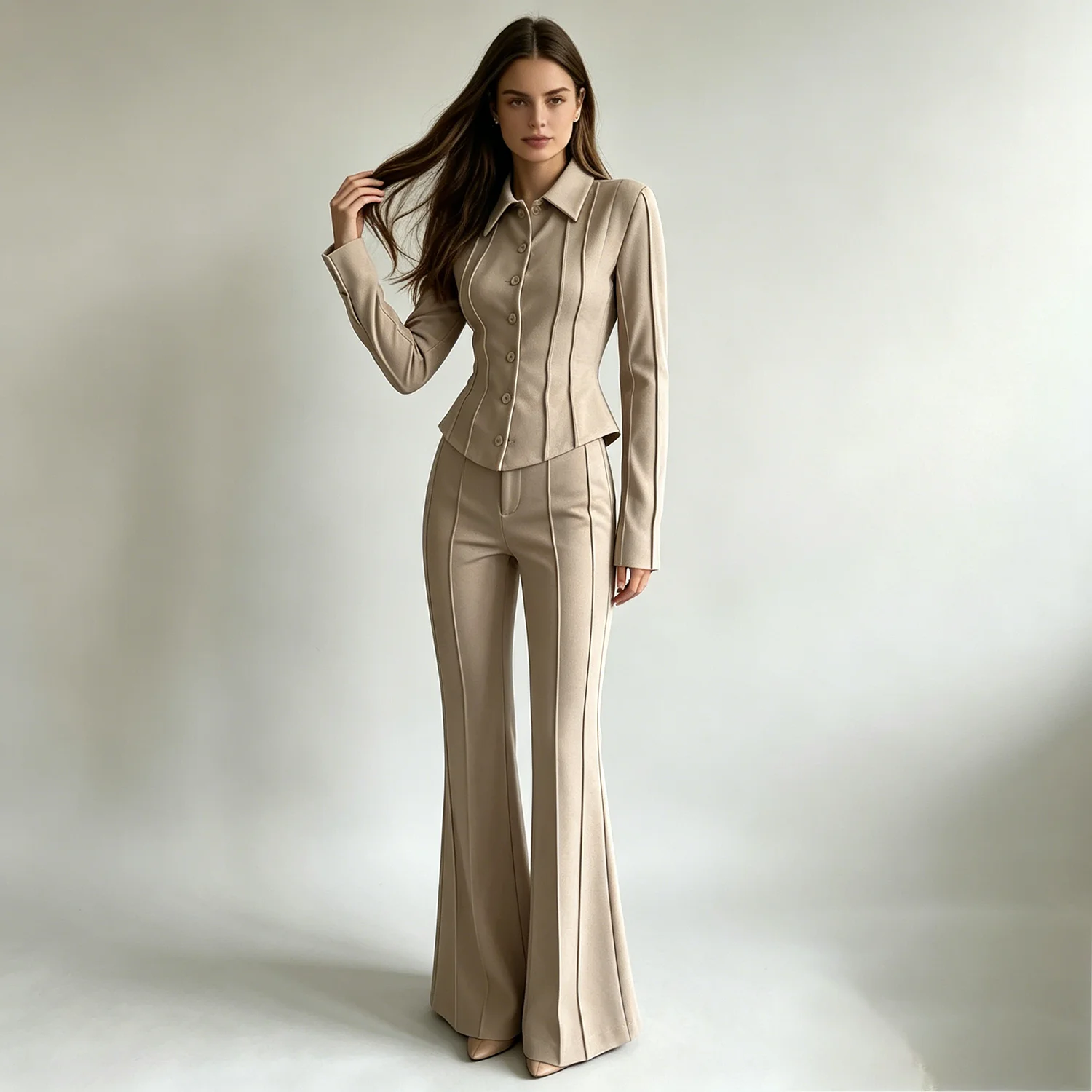 LIMO 2026 Spring/Summer New Lapel Single-breasted Waist-cinched Blazer & Solid Color Flared Pants Two-piece Set view 5