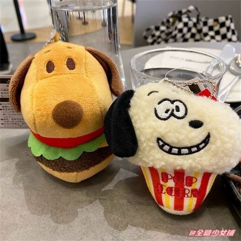 Snoopy Cute Burger Dog Pendant Popcorn Soft Plush Stuffed Children's Backpack Pendant Kawaii Girls' Backpack Pendant Keychain