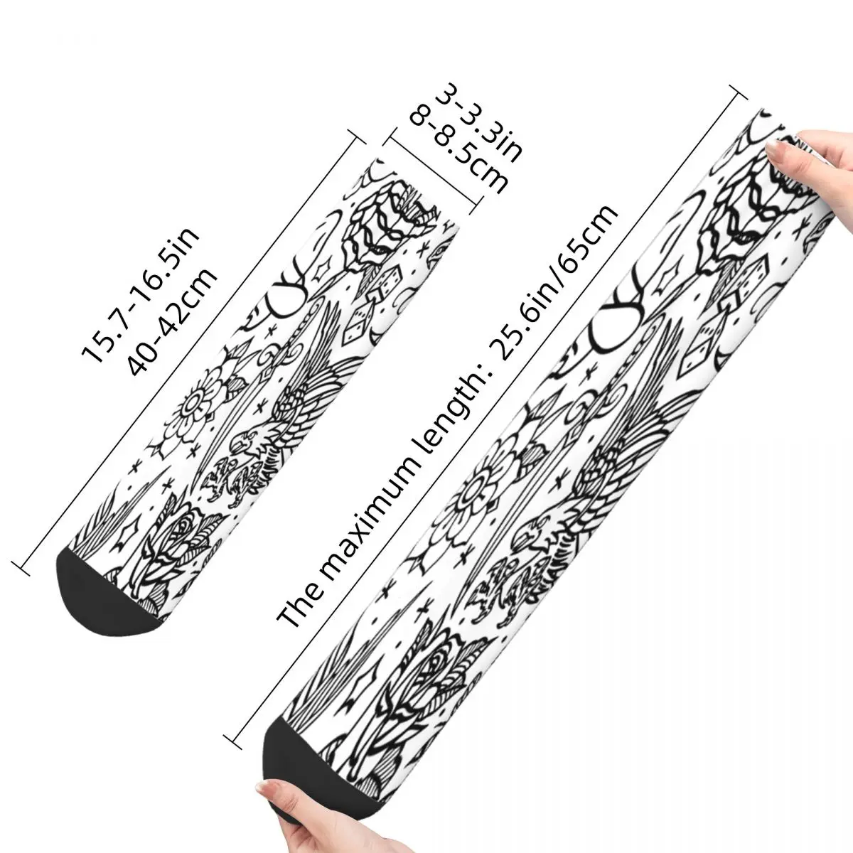 American Traditional Tattoo Flash Print Variant Skeleton Skull Bone Socks Male Mens Women Autumn Stockings Polyester