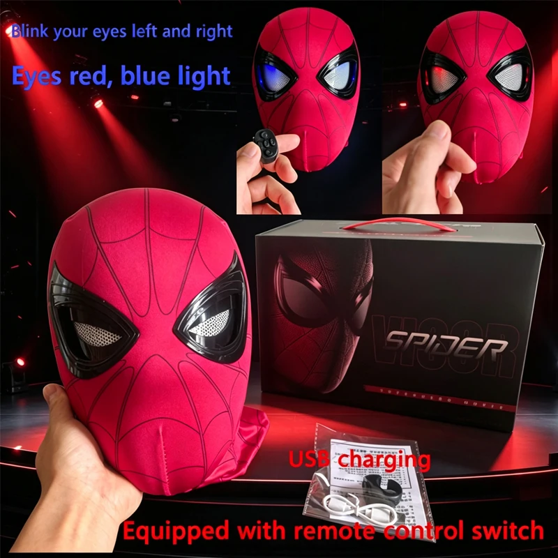 Spider-Man Light Up Mask/; with Motorized Eyes & Ring;; Control 1:1 Scale Wearable Collectible for Cosplay Halloween Xmas Gift