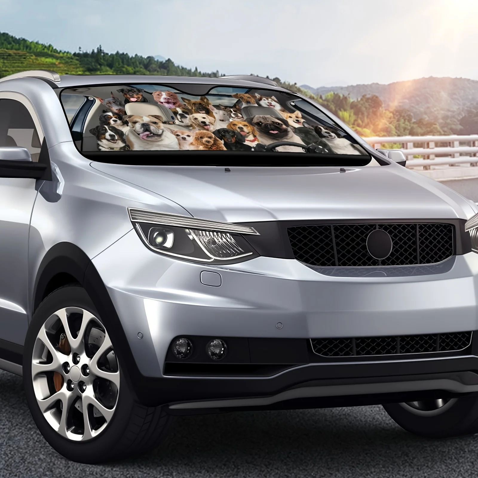 عبوة واحدة من مظلة الزجاج الأمامي للحماية من الأشعة فوق البنفسجية على شكل كلب، مادة فقاعات من رقائق الألومنيوم مقاس 54 بوصة، مقاومة للخدش وقابلة للطي في السيارة #6