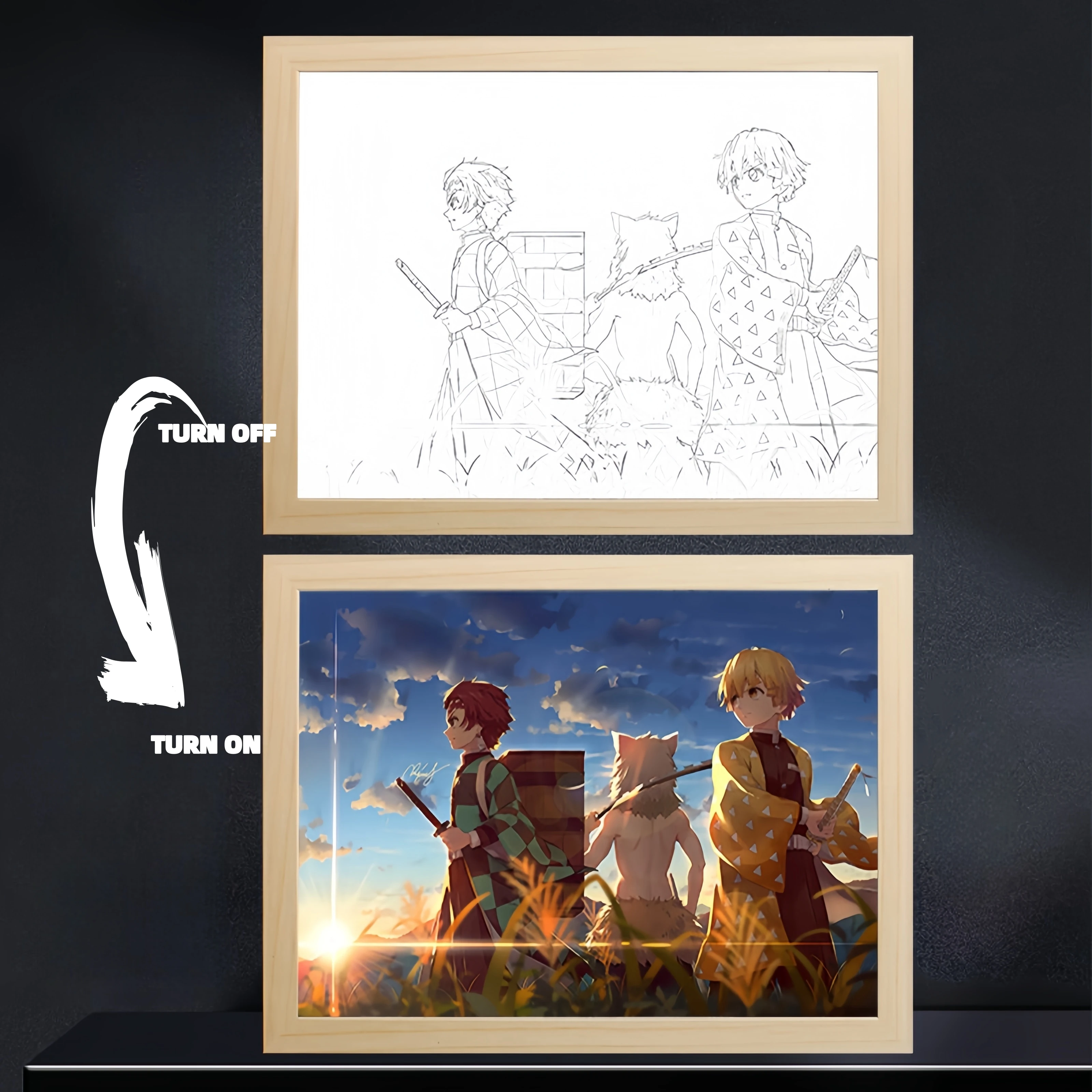 Demons Slayer Figures Light Painting Photo Nezuko Tanjirou Zenitsu Led Night Lights cornice per foto decorazione della camera da letto lampada da disegno