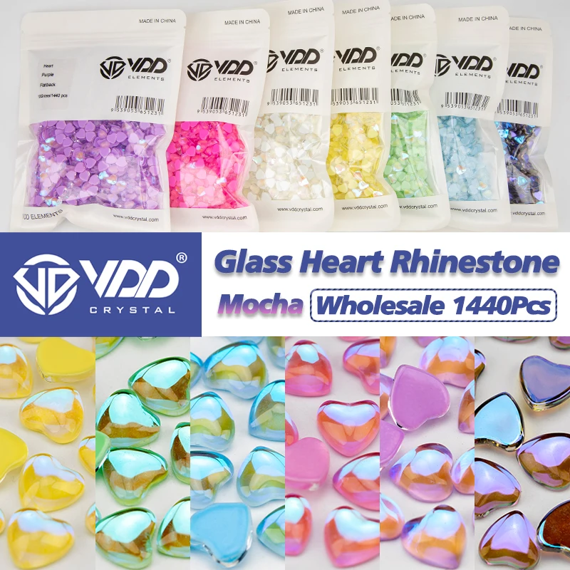 

VDD Wholesale 1440Pcs 8mm Heart Mocha Crystal Glass Rhinestones Flat Back Gem 3D Stones For DIY Nail Art Decorations Accessories