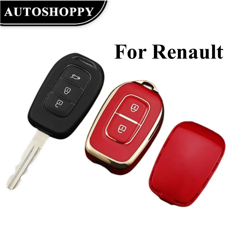 

Golden-edged TPU Remote Key Case Cover Shell For Renault Duster Sandero Logan Clio Captur Laguna Scen 2 Buttons Accessories