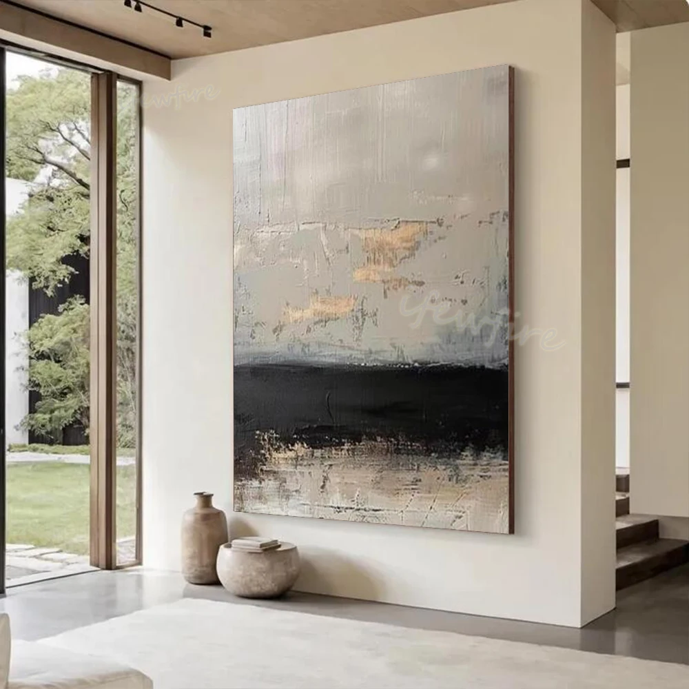 Modern Abstract Oil Painting Handmade Gray Dark Horizon Wall Art Mural Canvas Image for Living Room Decor Paintings Home Artwork