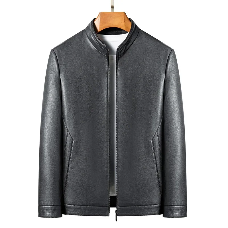 New Arrival Men Leather Jacket Korean Fashion Men's Stand Collar Jacket High Quality Thin Zipper Leather Coat