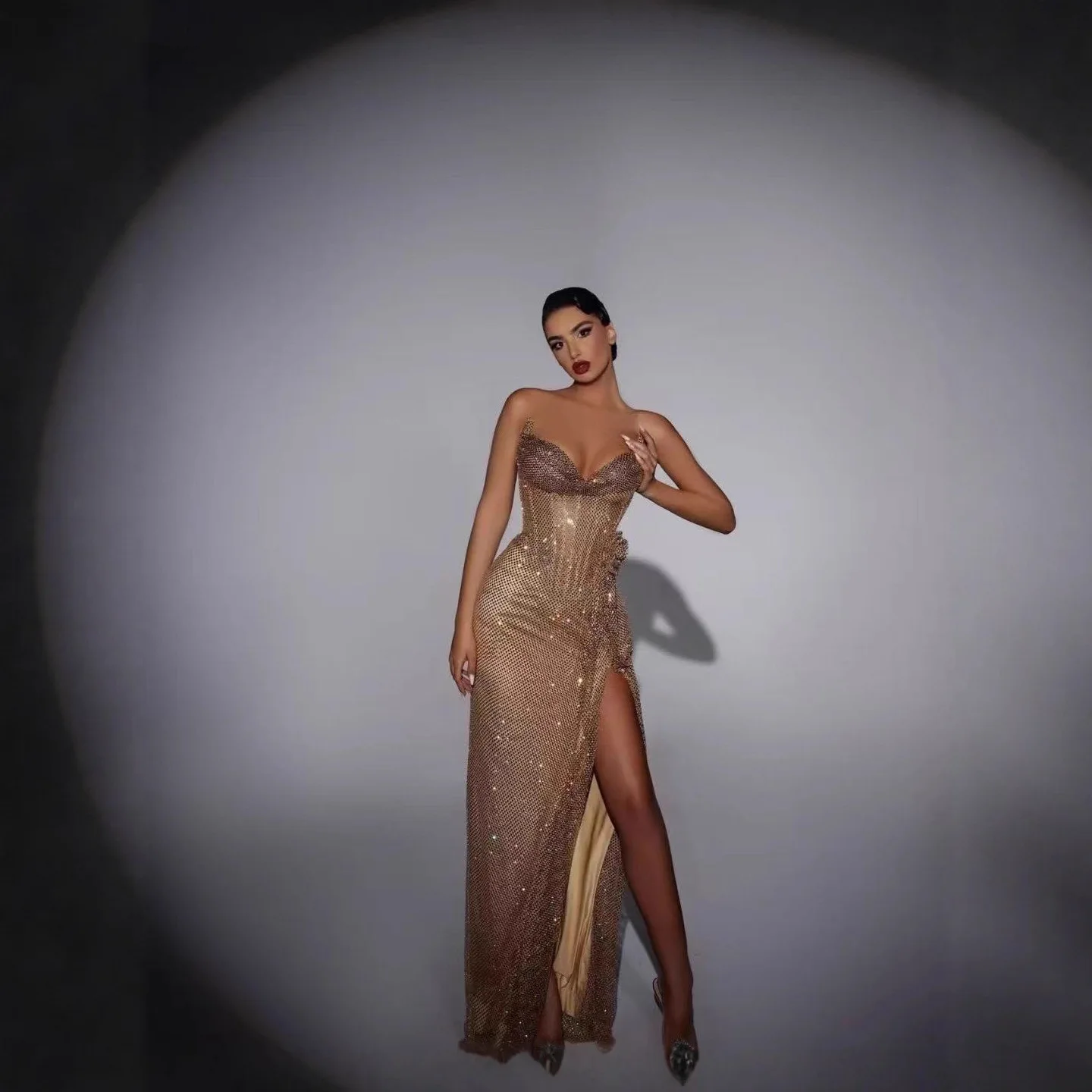 

Sexy 3D Floral Emed Gold Evening Dr Low Waist Floor Length Svel Women's Special Ocn Gown without Brand