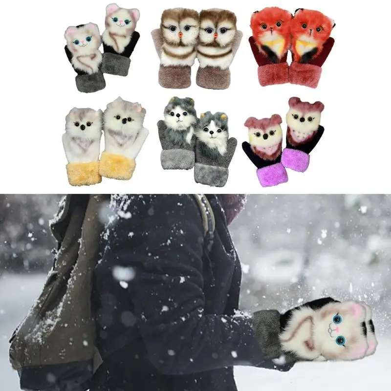 

Cartoon Winter Gloves Cute Animal Mittens Fingerless Gloves With Mitten Cover For Women Winter Warm Lining Mitten Winter Gift