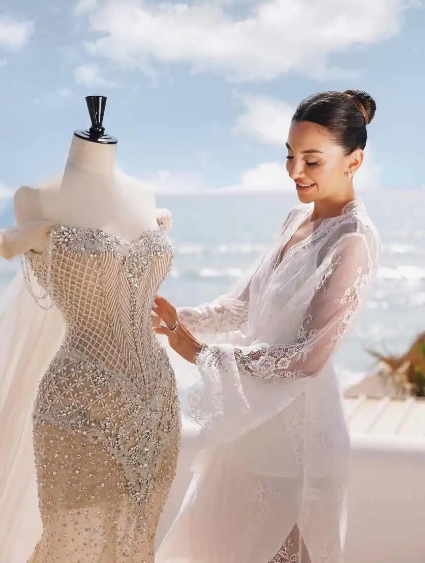 Graceful Wedding Dresses Mermaid Strapless Off Shloulder Sequins Crystals Backless Bride Dress Vestido de novia Custom Made