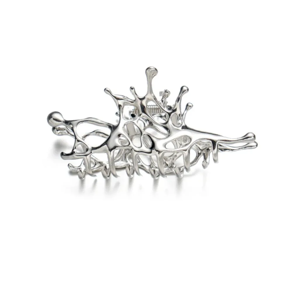 Korean Fashion Y2k Geometric Claw Clips Silver Color Metal Grab Clamps Hair Accessories Large Hair Updo Clamp Girl